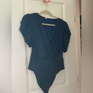 Black body suit with ruffles